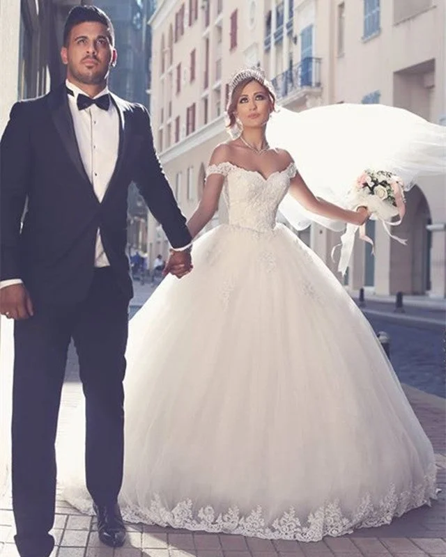 Lace Sweetheart Off Shoulder Tulle Ball Gowns Wedding Dresses