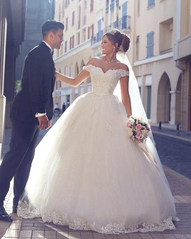 Lace Sweetheart Off Shoulder Tulle Ball Gowns Wedding Dresses