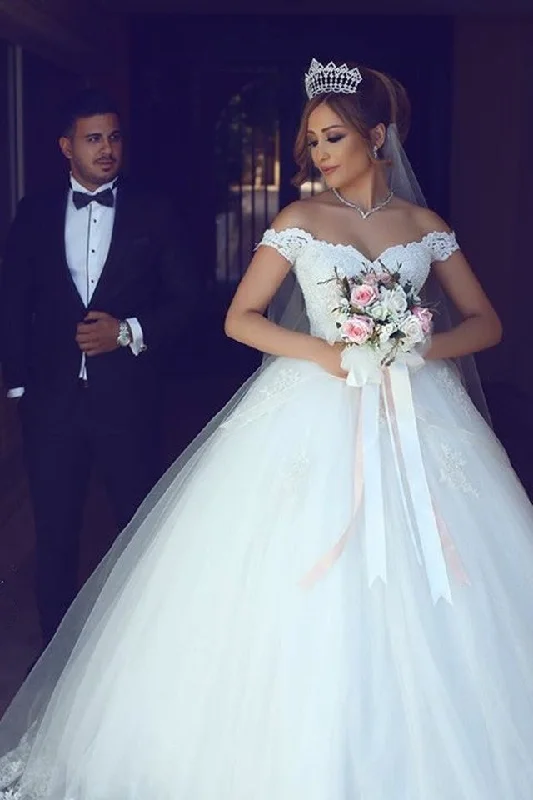 Lace Sweetheart Off Shoulder Tulle Ball Gowns Wedding Dresses