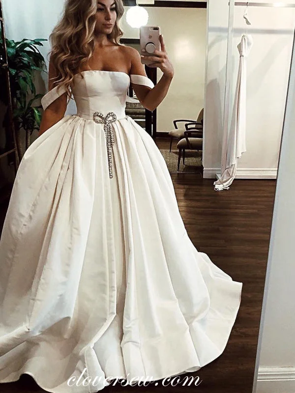 Off The Shoulder Satin Ball Gown Wedding Dresses,CW0090