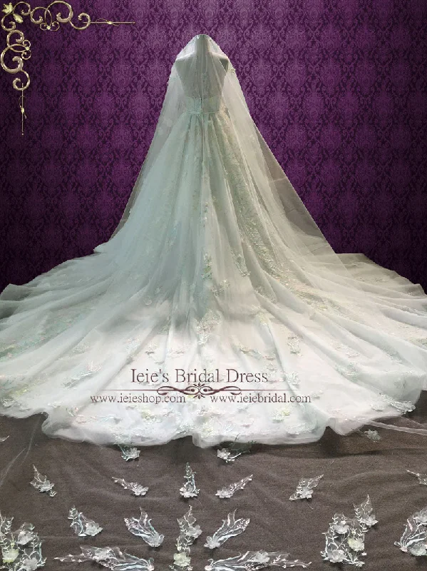 Pastel Colored Embroidered Lace Wedding Dress with Royal Train FLORENCE