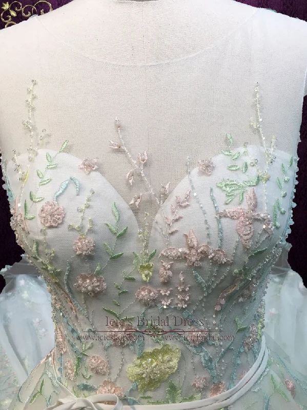 Pastel Colored Embroidered Lace Wedding Dress with Royal Train FLORENCE