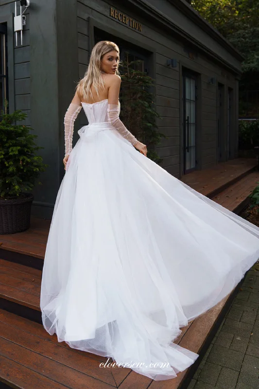 Pleating Tulle Strapless With Stylish Sleeves Simple Cheap Wedding Dresses, CW0346