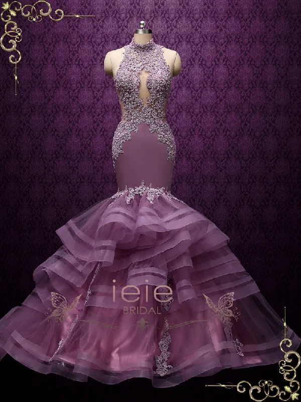 Purple Sexy Mermaid Wedding Dress with Ruffle Skirt GLORIA