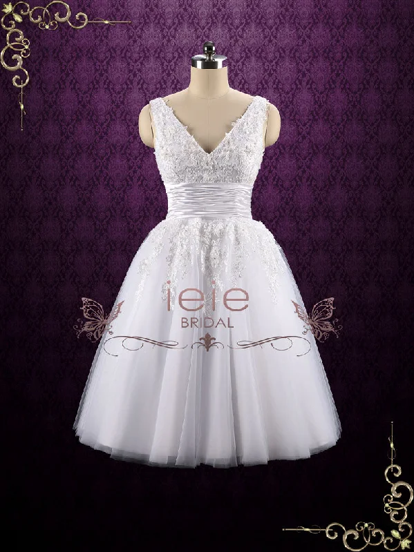 Retro Tea Length Lace Wedding Dress TERESA