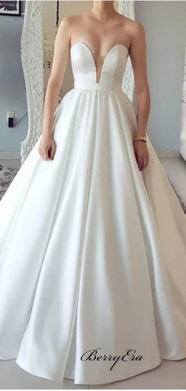 Sweetheart Strapless Wedding Dresses, Simple Wedding Dresses, Bridal Gowns