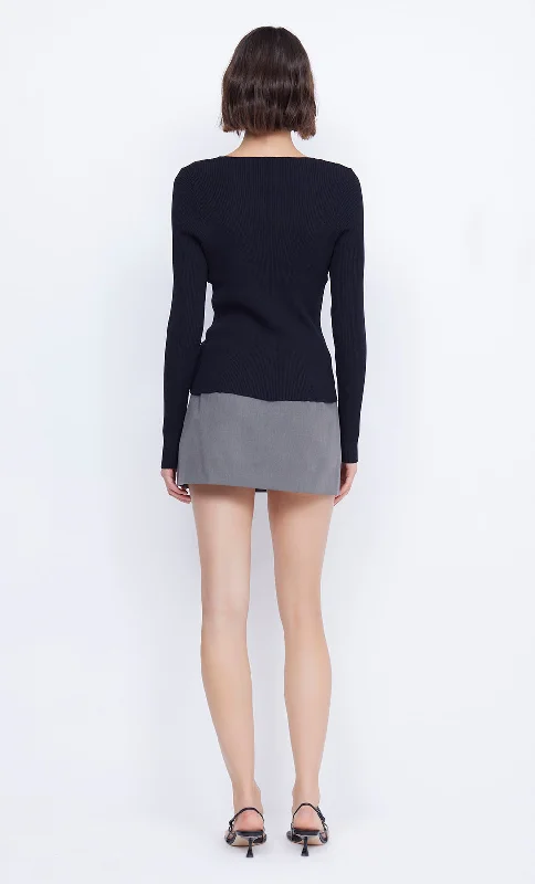 ALIENOR KEY HOLE KNIT TOP - BLACK