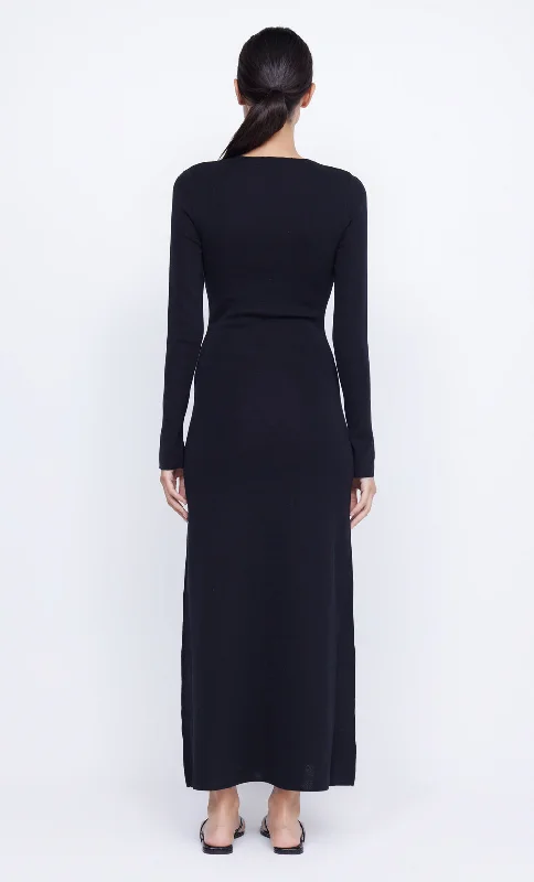 ALIENOR KEY HOLE KNIT DRESS - BLACK