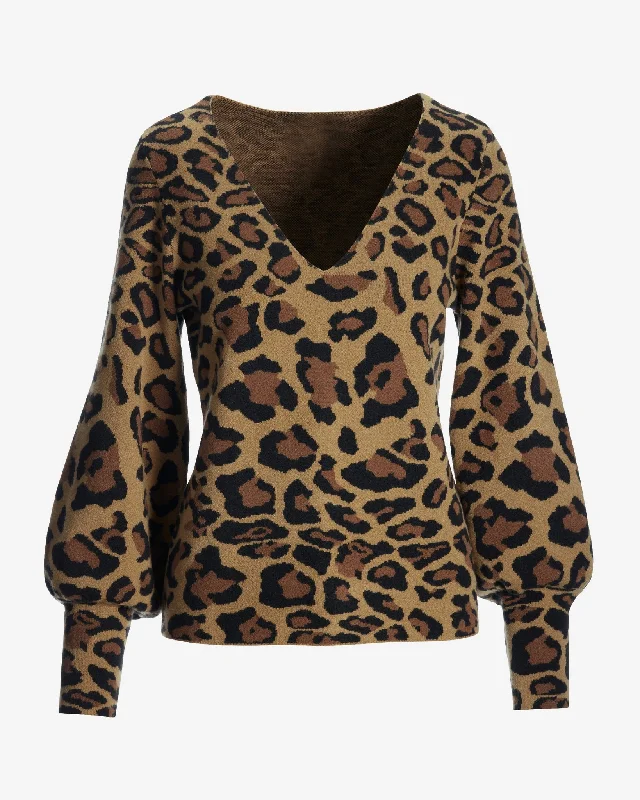 Cheetah V Neck Jacquard Sweater Multi