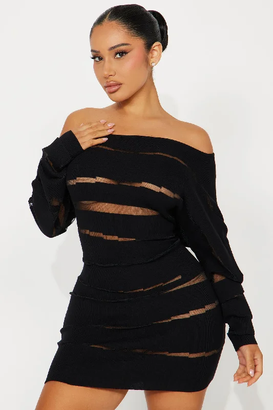 Hearthrob Hottie Sweater Mini Dress - Black