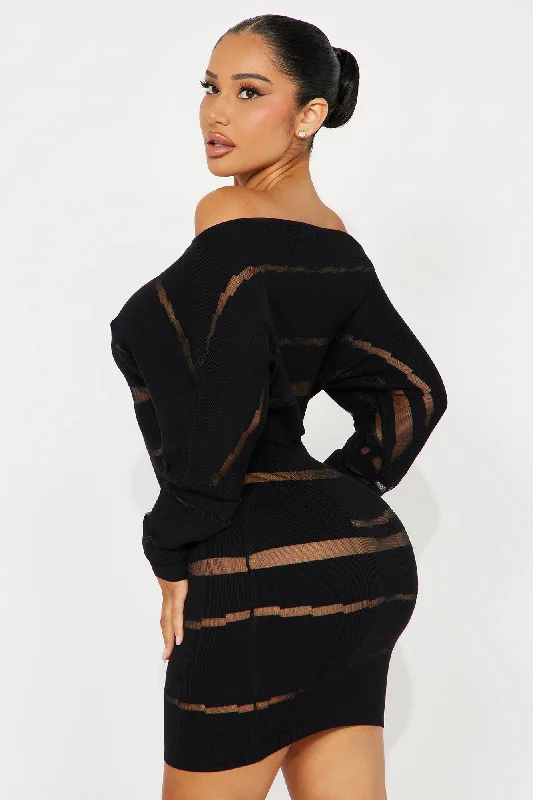 Hearthrob Hottie Sweater Mini Dress - Black