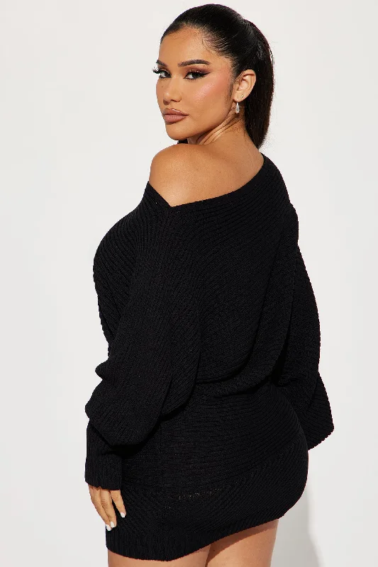 Jasmine Sweater Mini Dress - Black