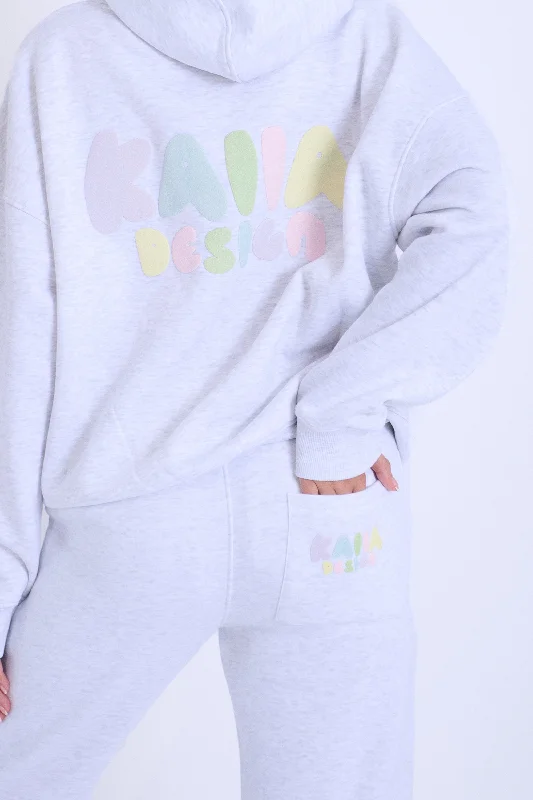 Kaiia Bubble Logo Wide Leg Sweat Pants Light Grey Marl & Rainbow