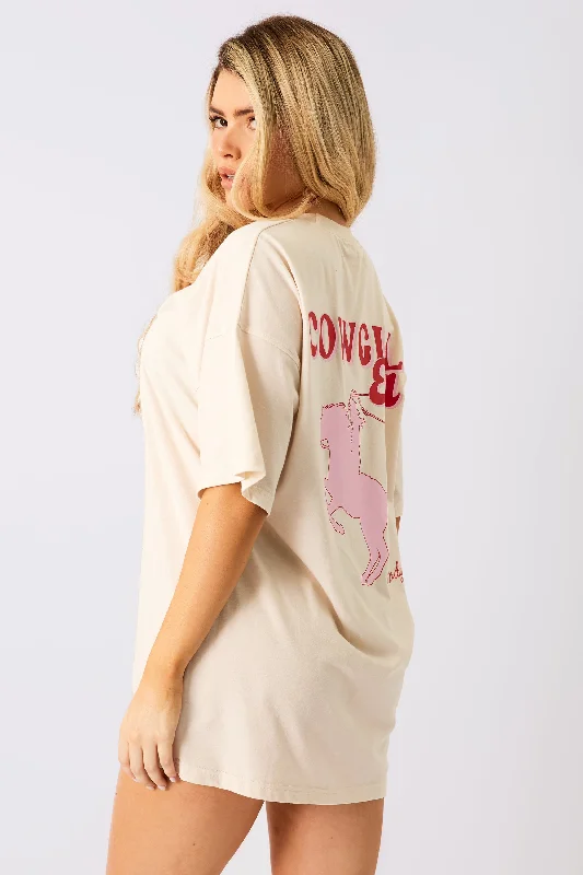 Kaiia Cowgirl Era Oversized T-Shirt Cream