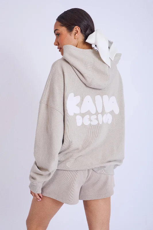 Kaiia Design Bubble Print Oversized Hoodie Stone