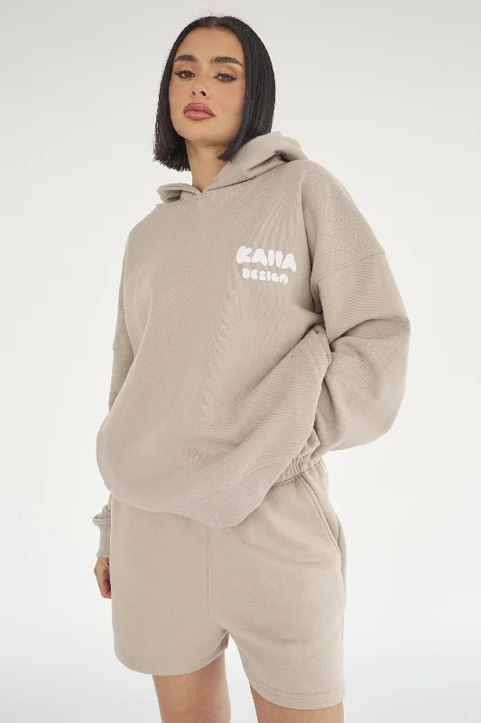 Kaiia Design Bubble Print Oversized Hoodie Stone