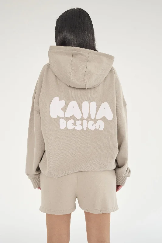 Kaiia Design Bubble Print Oversized Hoodie Stone