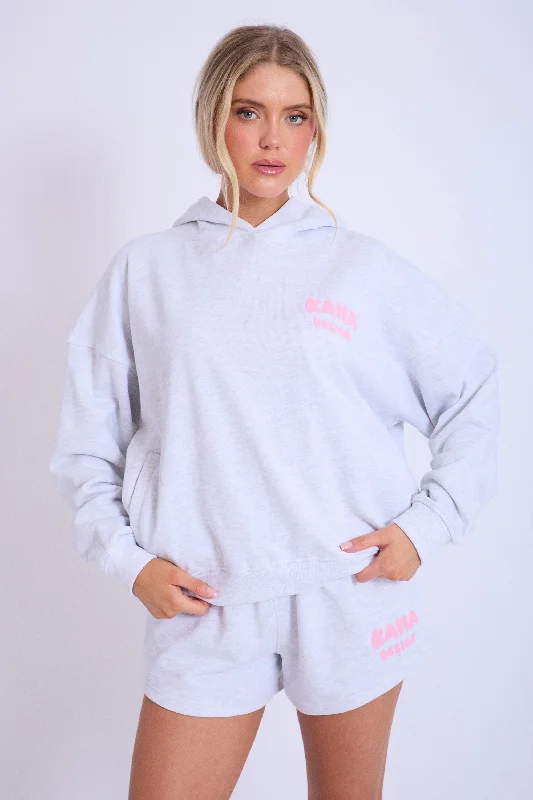 Kaiia Design Bubble Logo Oversized Hoodie Lt Grey Marl & Pink