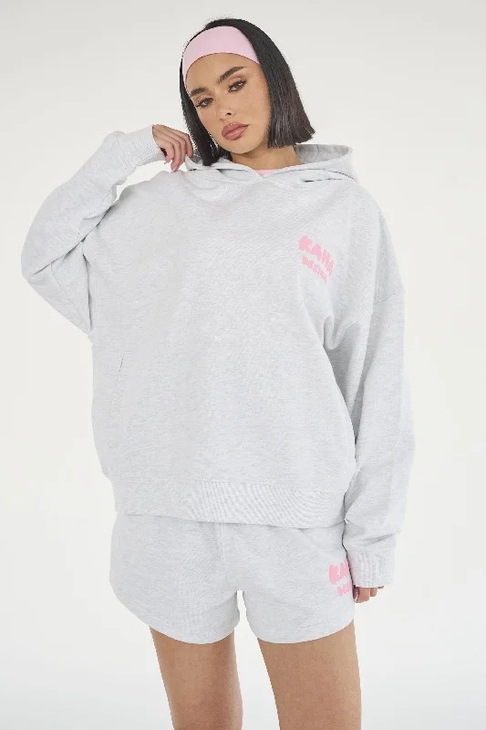 Kaiia Design Bubble Logo Oversized Hoodie Lt Grey Marl & Pink