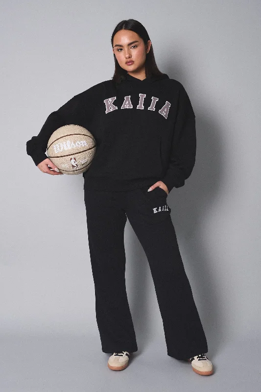 Kaiia Logo Wide Leg Sweat Pants in Black