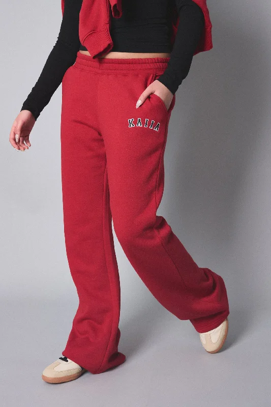 Kaiia Logo Wide Leg Sweat Pants Red