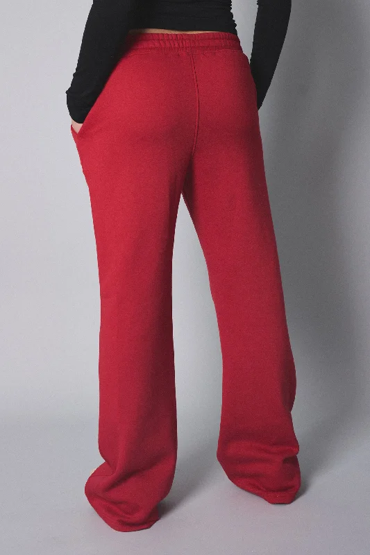 Kaiia Logo Wide Leg Sweat Pants Red