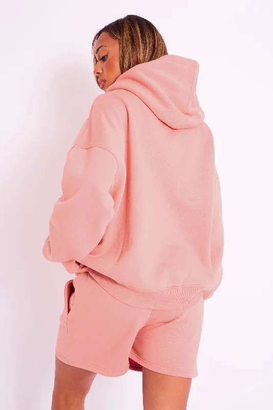 Kaiia Slogan Oversized Hoodie Coral