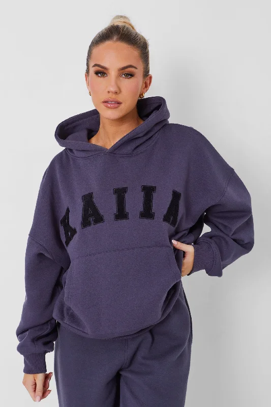 KAIIA SLOGAN OVERSIZED HOODIE DARK GREY