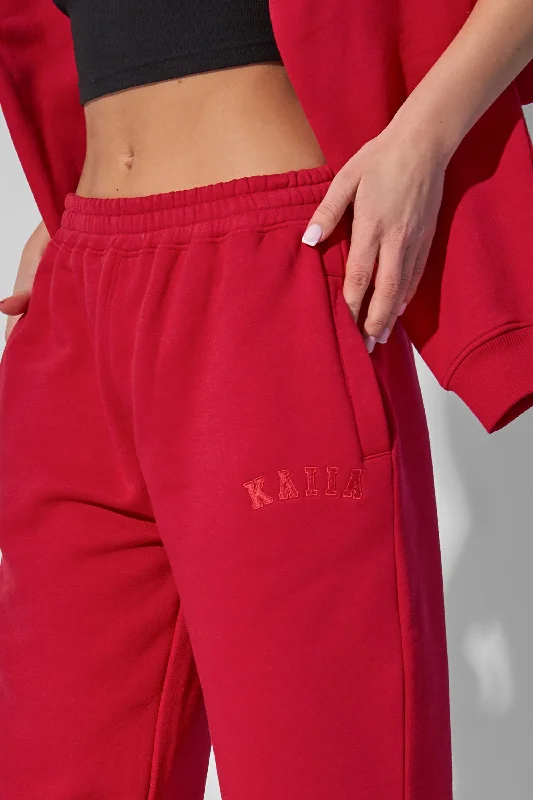 Kaiia Wide Leg Joggers Red