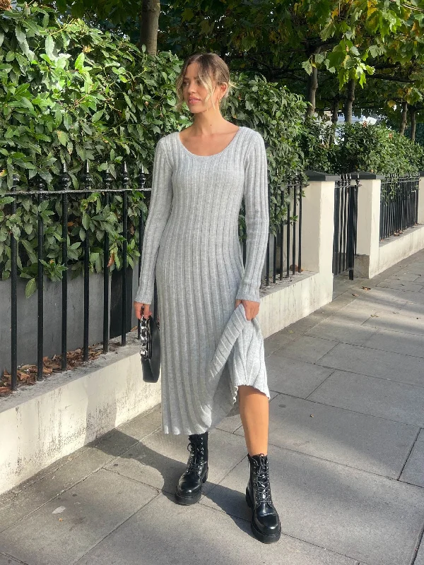 Liberty Cosy Ribbed Knitted Midaxi Dress / Grey