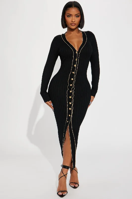 Stephanie Sweater Maxi Dress - Black/Gold