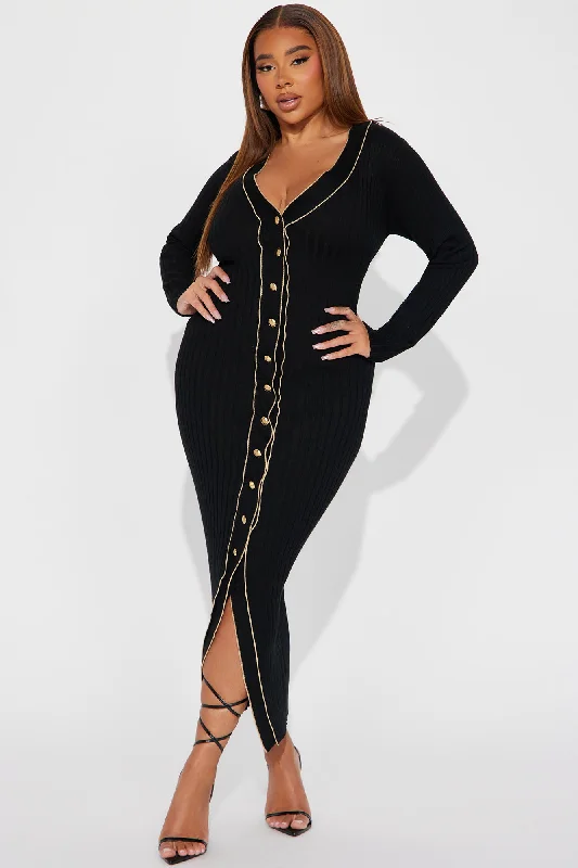 Stephanie Sweater Maxi Dress - Black/Gold