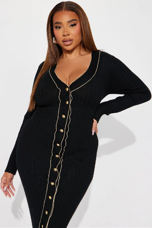 Stephanie Sweater Maxi Dress - Black/Gold