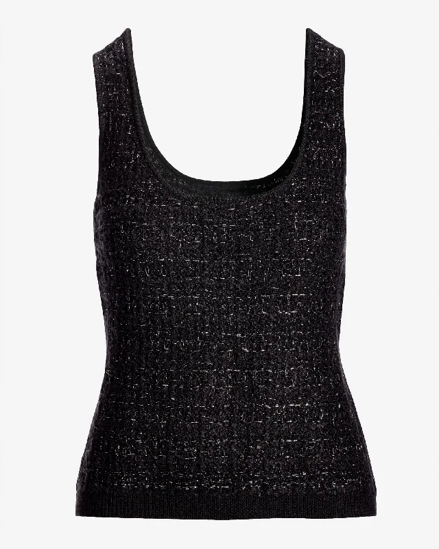 Sweater Tweed Scoop Neck Top and Tank Black/Silver