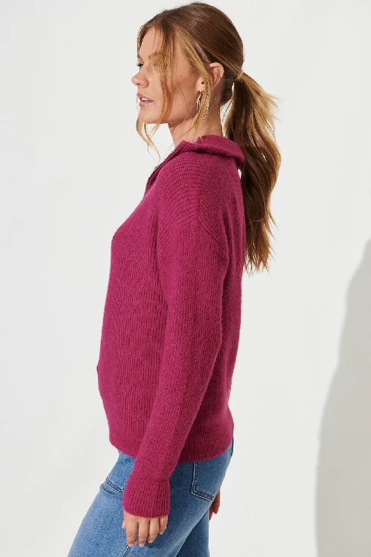 Uma Zip Athleisure Knit In Magenta